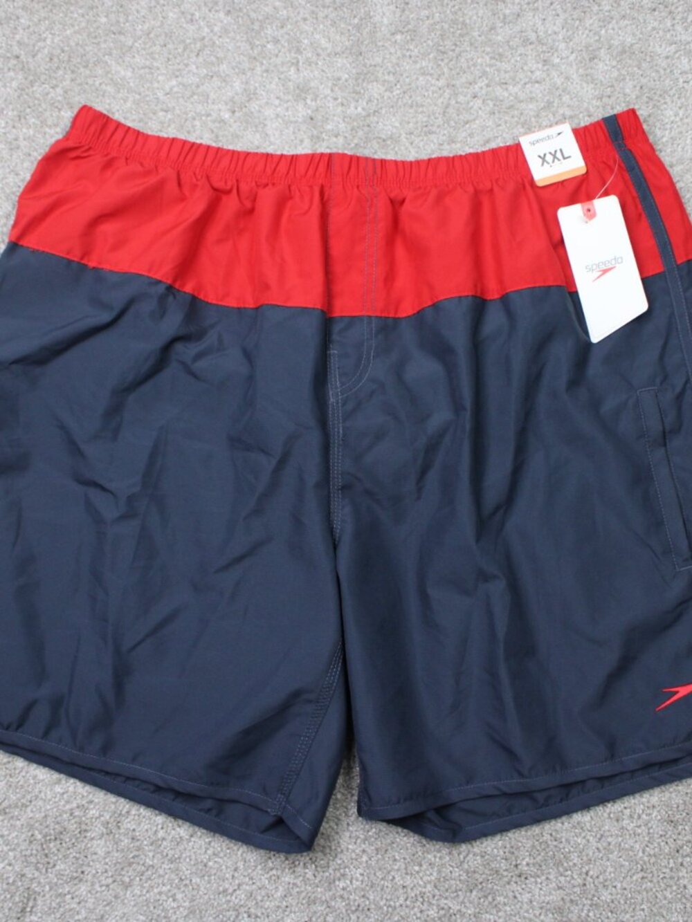 Speedo Volley Swim Trunks NWT Mens 2XL XXL Red/Blue Mesh Lined Drawstring